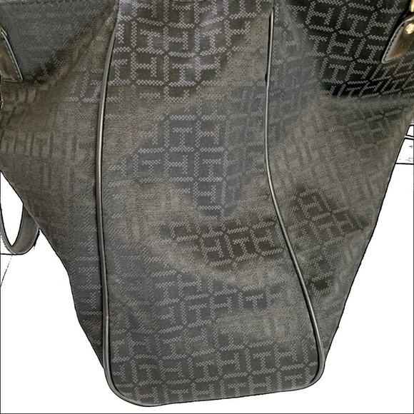Tommy Hilfiger, Large, Black, T H Motif, Cloth Tote, Chain Handle - Picture 11 of 16
